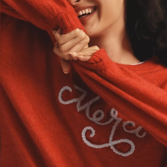 NWT! Anthropologie Flare Red Sundry Merci Long-Sleeve Sweater - Size Medium - Picture 5 of 6